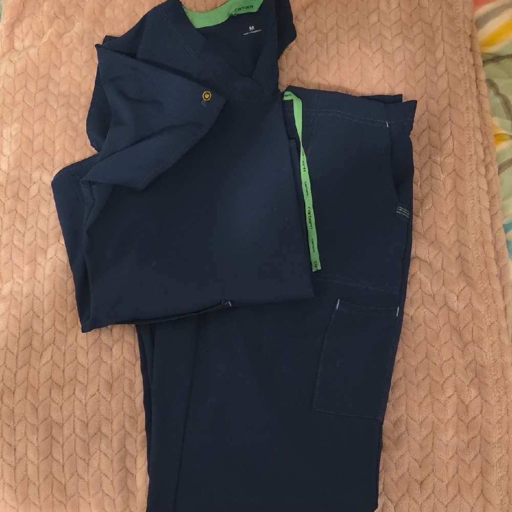 Carhartt Navy Scrub Set with Neon Green Trim